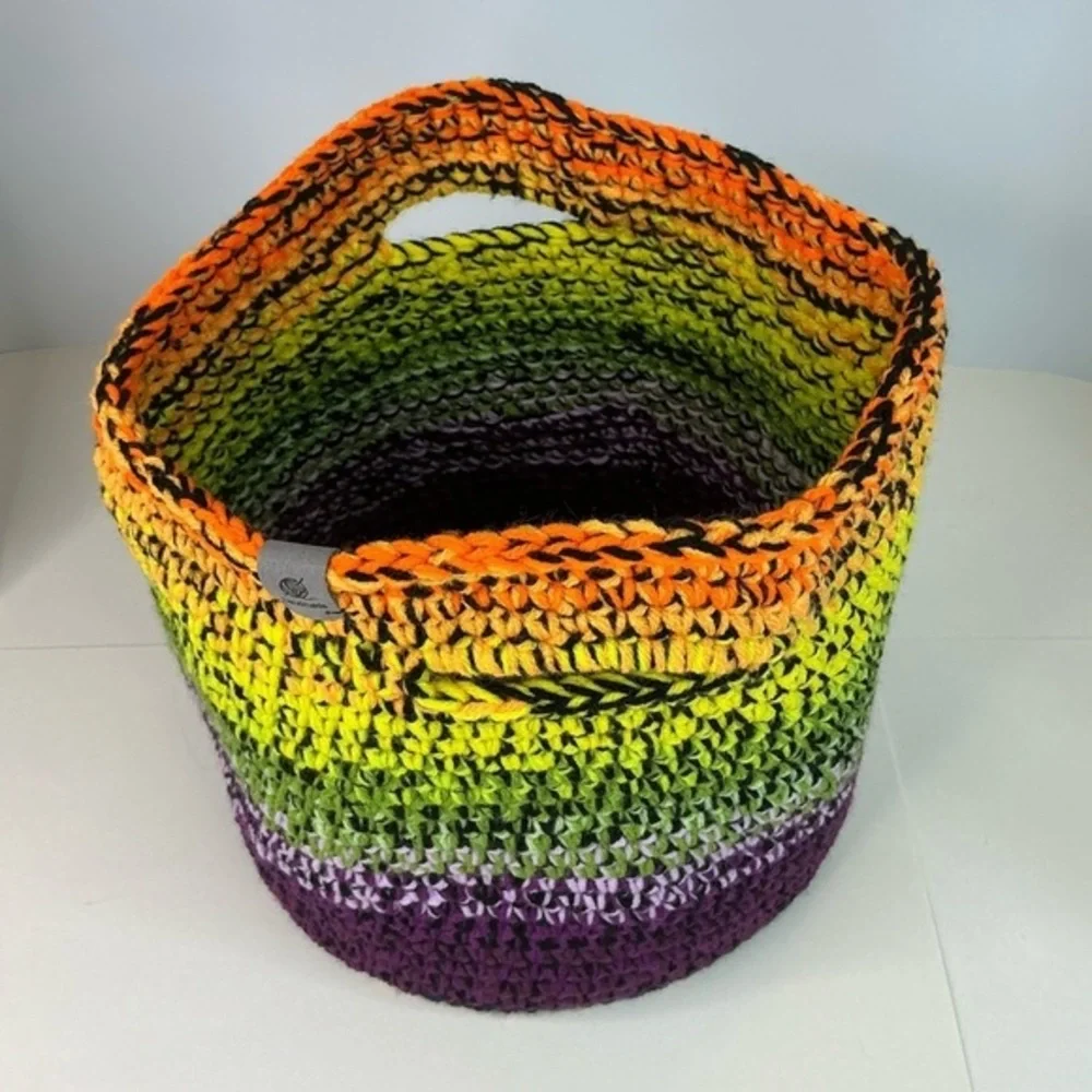 Handcrafted Multicolor Crochet Scrap Woven Tote Bag Basket Storage Handmade Knit